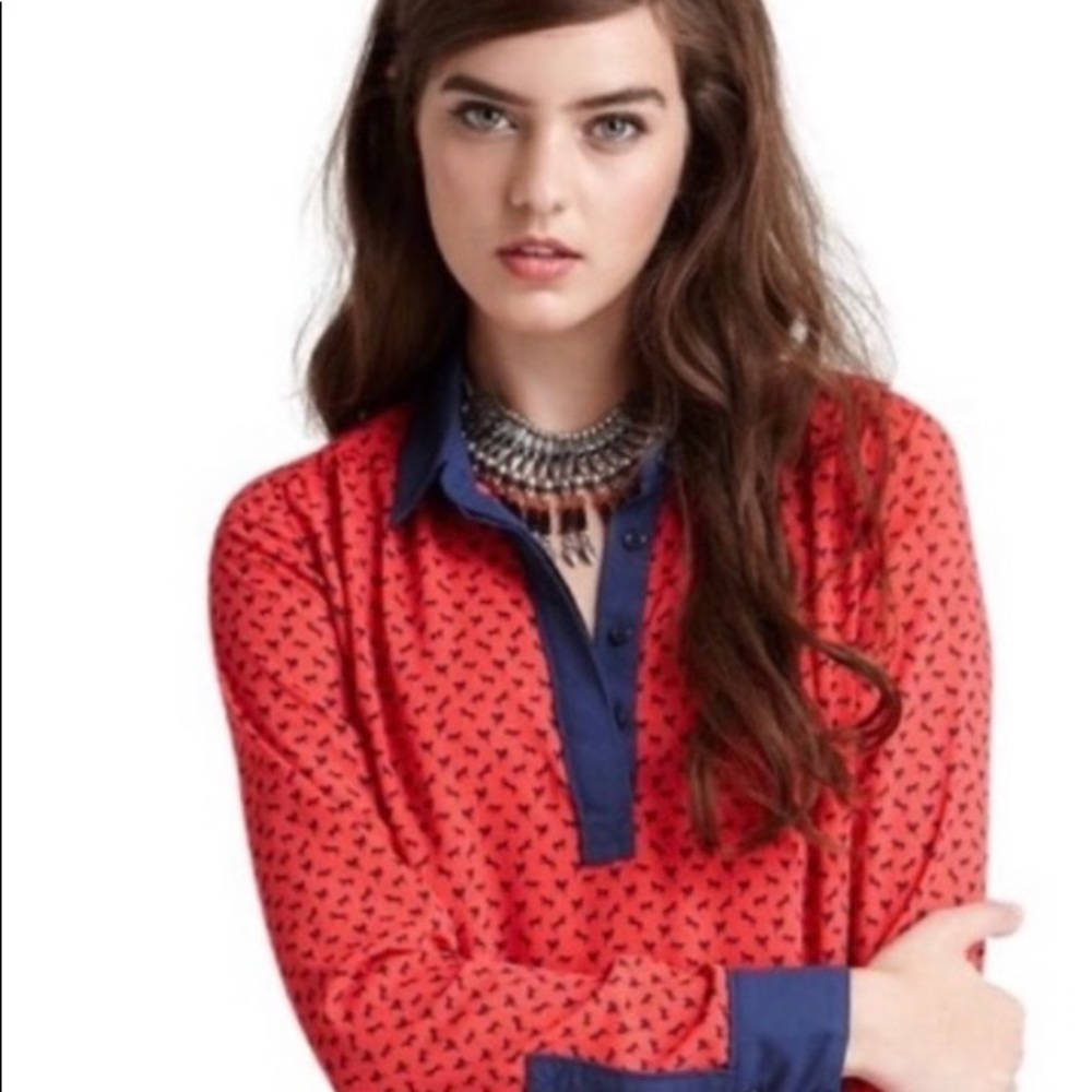 Free People Red and Blue Blouse